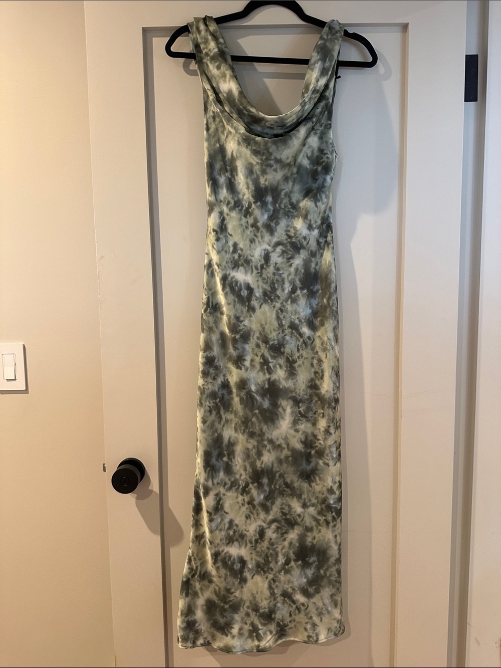 Zara Olive and Cream Satin Cowl Neck Maxi Dress